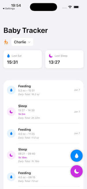 baby milk and sleep tracking app